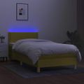 vidaXL Posteľ boxsping s matracom a LED zelená 100x200 cm látka