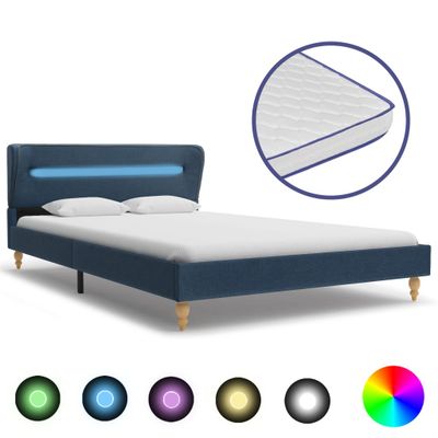 vidaXL Posteľ s LED a matracom z pamäťovej peny modrá 140x200cm látková