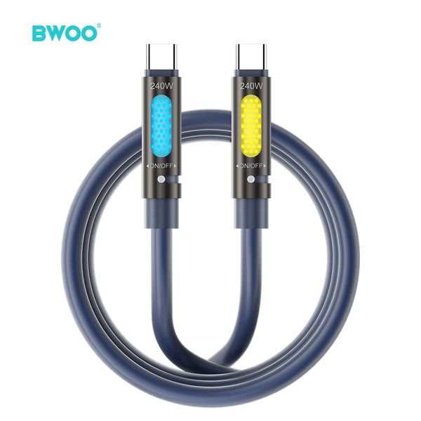 BWOO 240W Type C na Type C dátový preplétaný kábel s RGB osvetlením Čierny X325C-C