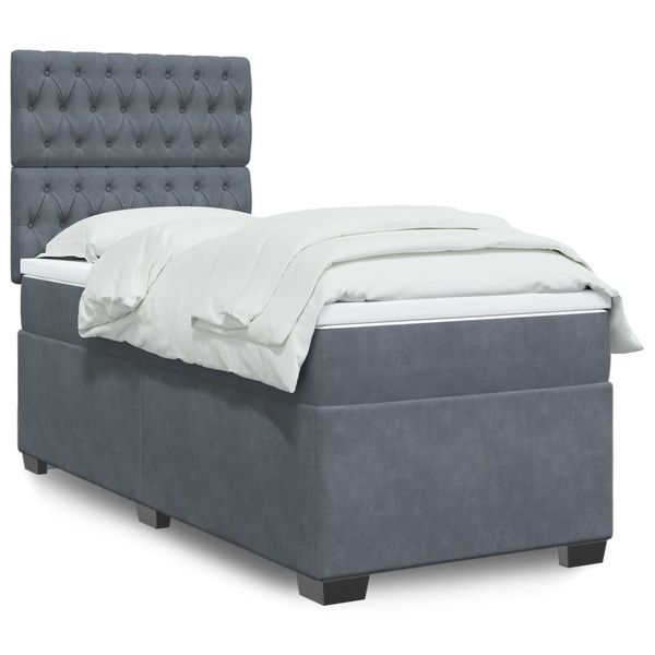 vidaXL Posteľný rám boxspring s matracom tmavosivý 90x190 cm zamat