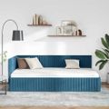 vidaXL Rohový rám postele s čelnou doskou Modrá 100 cm x 200 cm Zamat