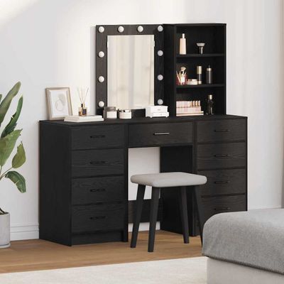 vidaXL Toaletný stolík so zásuvkou 3 pcs Čierna Kompozitné drevo