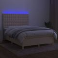 vidaXL Posteľ boxsping s matracom a LED krémová 140x200 cm látka
