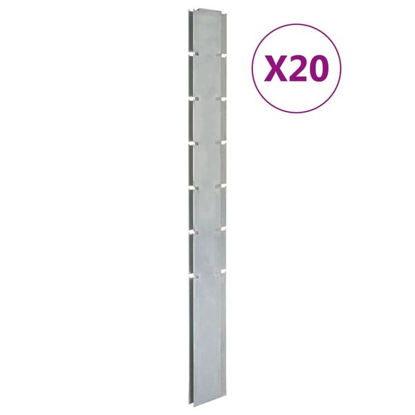 vidaXL Záhradné plotové stĺpiky 20 ks strieborné 180 cm pozinkov. oceľ