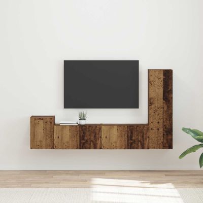 vidaXL Zostava TV skriniek Nástenný 4 pcs Staré drevo Kompozitné drevo