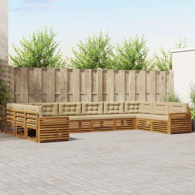 vidaXL Súpravy pohoviek 7 pcs Prírodná a béžová Pevné akáciové drevo