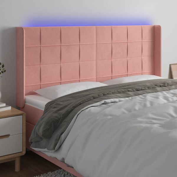 vidaXL Čelo postele s LED ružové 163x16x118/128 cm zamat