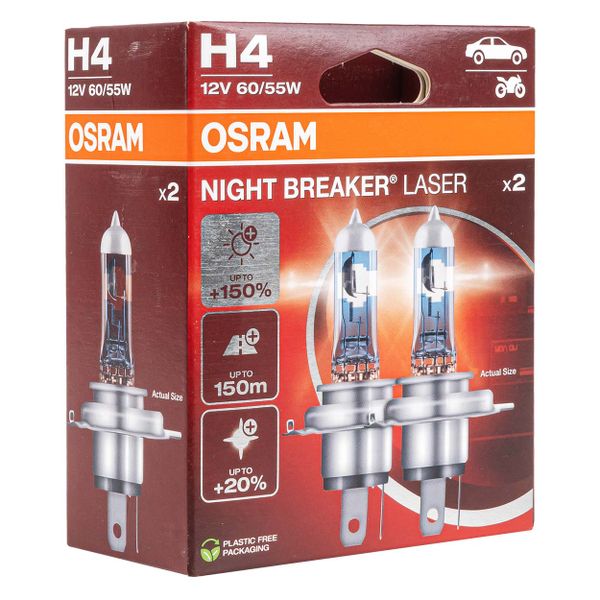 Halogénová žiarovka Osram H4 12V 60/55W P43t NIGHT BREAKER LASER +150% / 2 ks