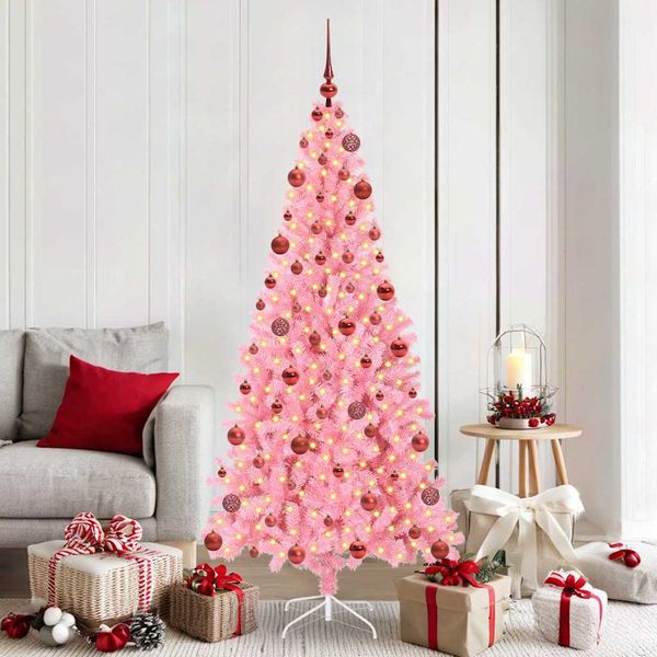 vidaXL Vianočný stromček s 300 LED-i so stojanom Ružová 180 cm PVC