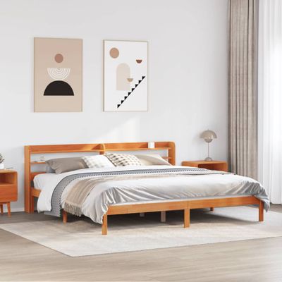 vidaXL Posteľný rám s čelom voskovo hnedý 200x200 cm borovicový masív