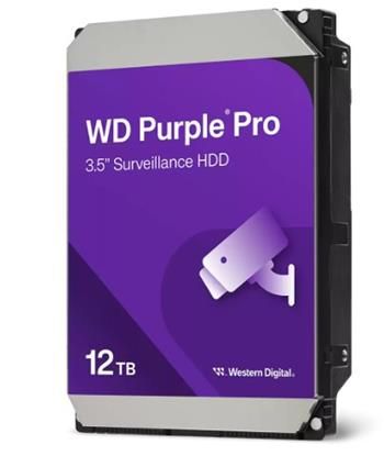 HDD 12TB WD122PURP Purple Pro 256MB SATAIII Pevný disk, 3.5", SATA, CMR, AllFrame AI, až 64 kamer, 550TB/rok, helium, 7200 RPM, 512MB cache