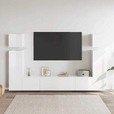 vidaXL 8-dielna sada TV skriniek lesklá biela drevotrieska