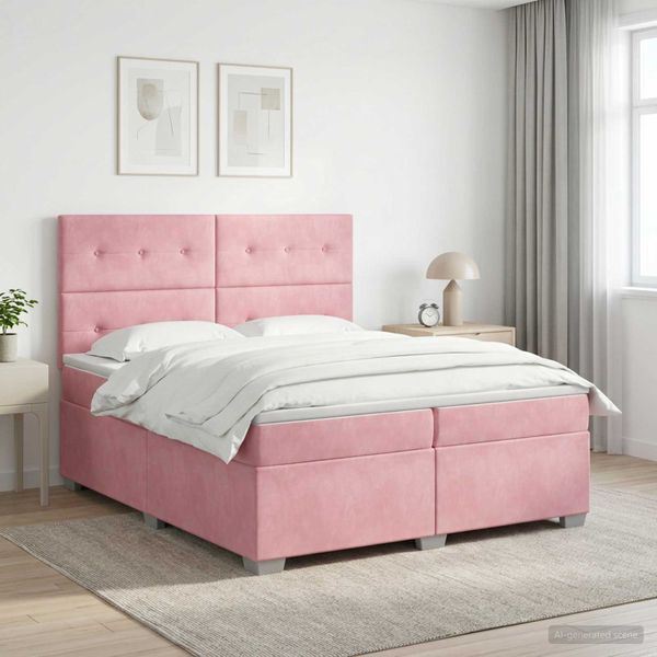 vidaXL Posteľ boxspring s matracom Ružová 200 x 200 cm Zamat