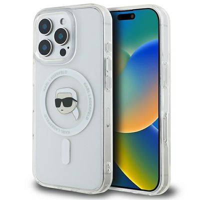 Obal Karl Lagerfeld pre iPhone 16 Pro Max 6,9" KLHMP16XHLSKIH biely tvrdý IML Metal Karl Head MagSafe