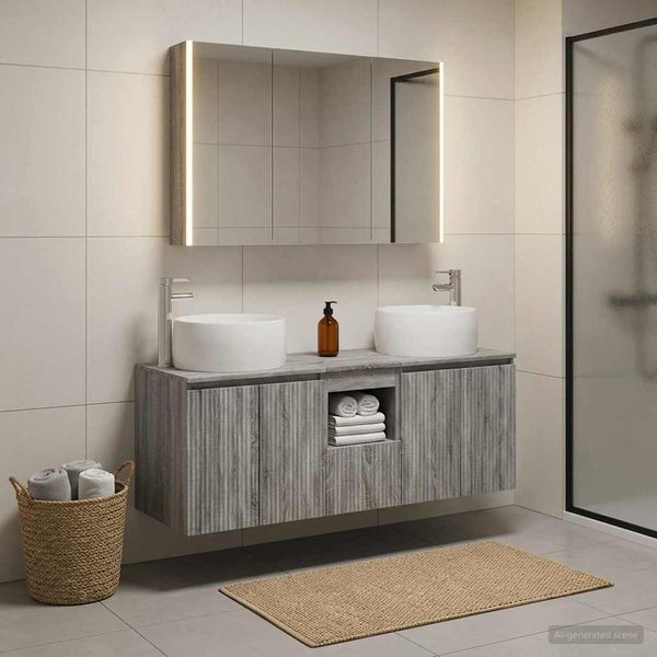 vidaXL Set kabinetov do kúpeľne 4 pcs Sivý Sonoma Kompozitné drevo