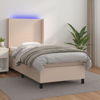 vidaXL Boxspring posteľ matrac a LED kapučínová 90x190 cm umelá koža