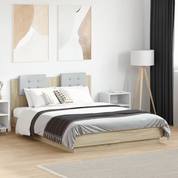 vidaXL Posteľný rám s čelom dub sonoma 135x190 cm kompozitné drevo