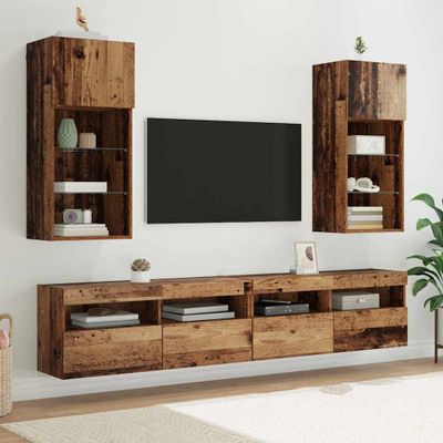 vidaXL Nástenné TV skrinky s LED 2 pcs Staré drevo 40,5 x 30 x 90 cm