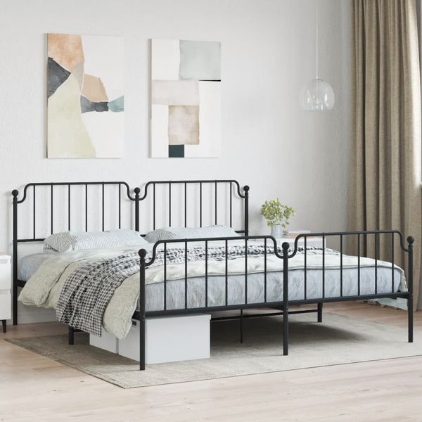 vidaXL Kovový rám postele so zadným a predným čelom čierny 200x200 cm