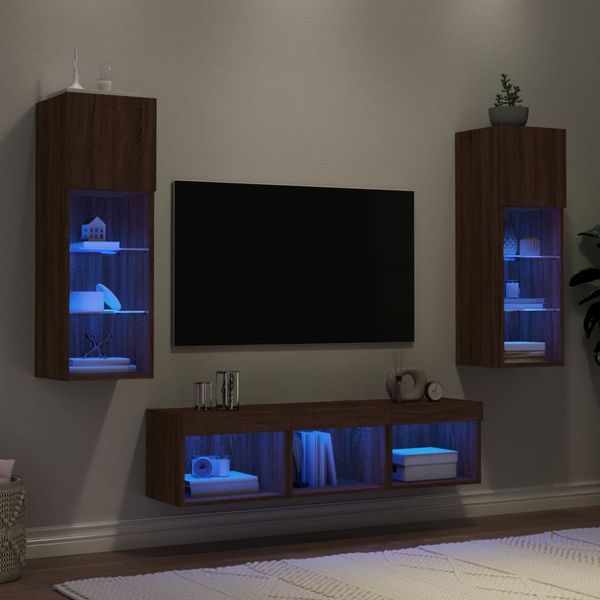 vidaXL 5-dielne TV nástenné skrinky s LED hnedý dub kompozitné drevo