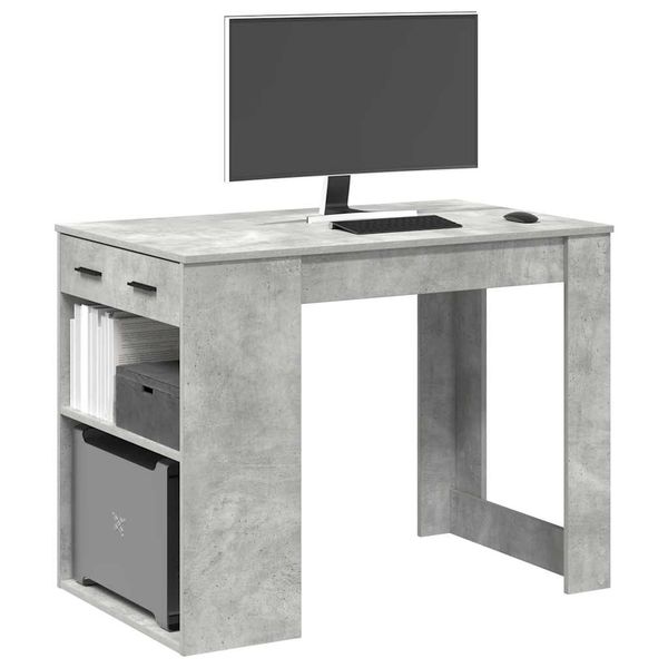 vidaXL Stolík so zásuvkou a policou betónovo sivé 102x62x77,5 cm