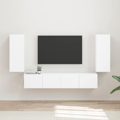 vidaXL Sada nástenného kabinetu na TV 4 pcs Biela Kompozitné drevo
