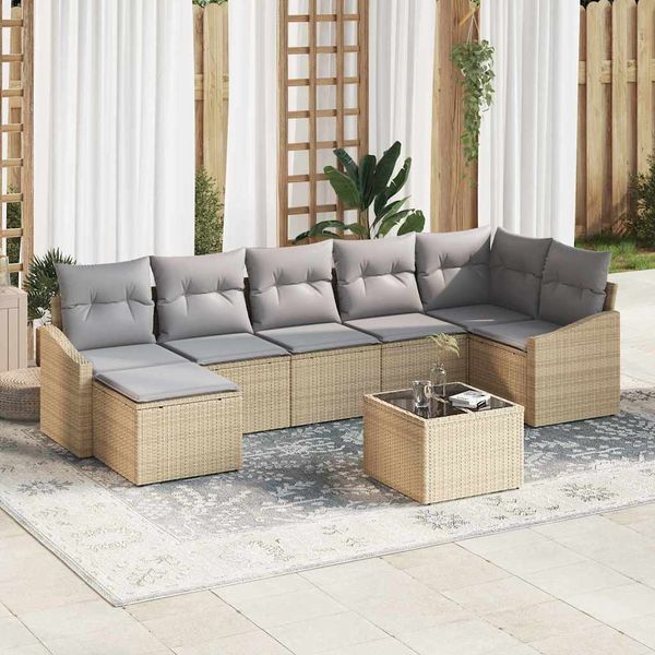 vidaXL Sada pohoviek s vankúšom 8 pcs Béžová polyratan