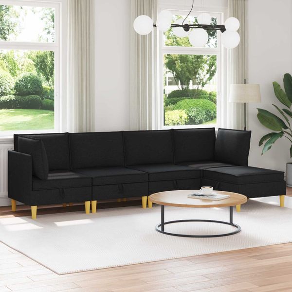 vidaXL Modulárny pohovkový set s úložným priestorom 5 pcs Čierna Látka
