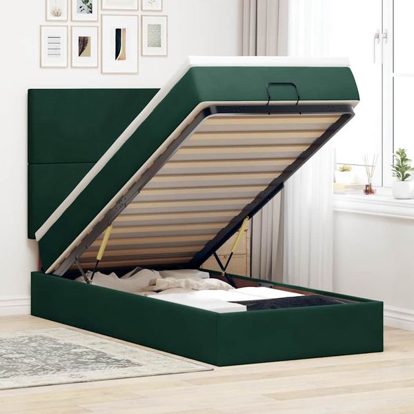 vidaXL Osmanský rám postele s matracmi tmavozelená 100x200 cm zamat
