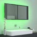 vidaXL LED kúpeľňová zrkadlová skrinka lesklá sivá 90x12x45 cm akryl