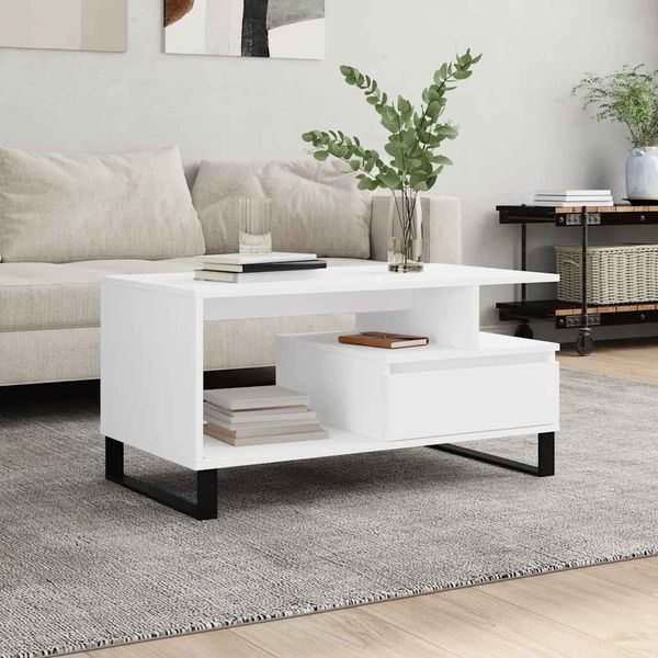 vidaXL Konferenčný stolík biely 90x49x45 cm spracované drevo