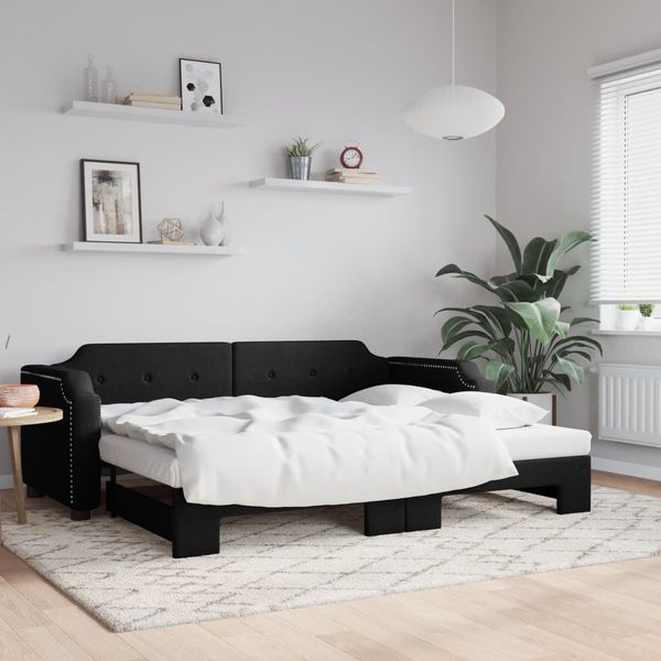 vidaXL Denná posteľ s rozkladacou posteľou čierna 80x200 cm látka