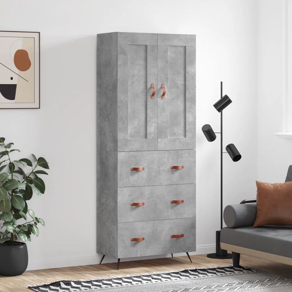 vidaXL Vysoká skrinka betónová sivá 69,5x34x180 cm spracované drevo