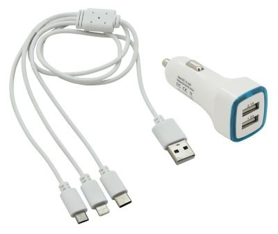 Nabíjačka telefónu Compass 07683 USB 3in1 (micro USB, iPhone, USB C) do autozapalovača