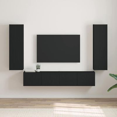 vidaXL TV nástenná skriňa Nástenný 2 pcs Čierna 30 x 31 x 100 cm