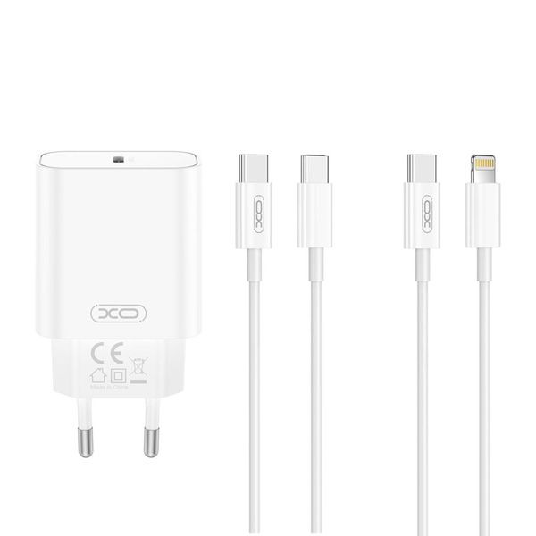 XO wall charger CE32 PD 20W 1x USB-C white + USB-C - Lightning cable