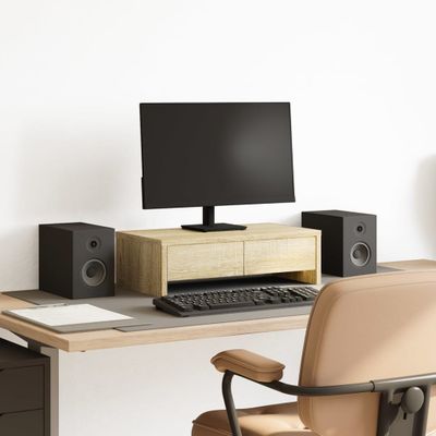 vidaXL Stojan na monitor a zásuvky sonoma 50x27x15 cm kompozitné drevo