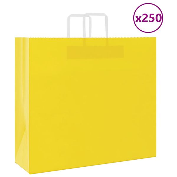 vidaXL Papierové tašky 250 ks s rúčkami, žlté, 54x15x49 cm