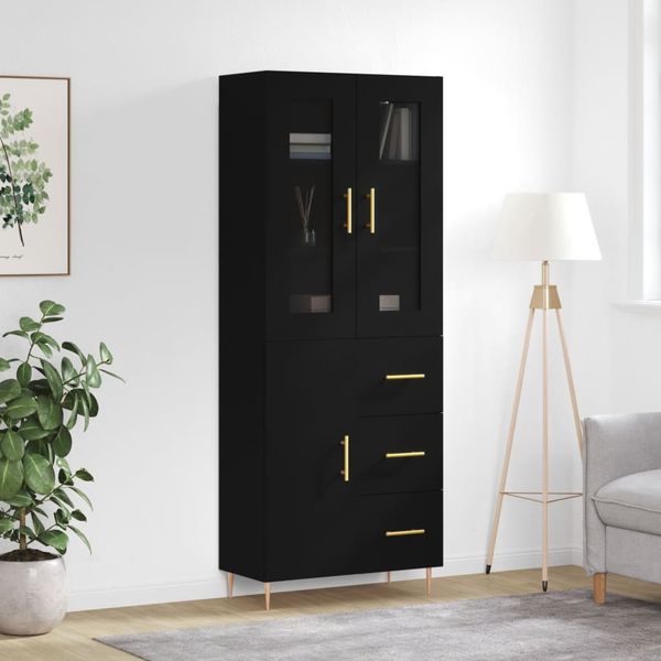 vidaXL Vysoká skrinka čierna 69,5x34x180 cm spracované drevo