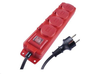 Prepojovací kábel EMOS P14131 / 3 m / 4 zásuvky / s vypínačom / černo-červený / guma-neopren / 1,5 mm2