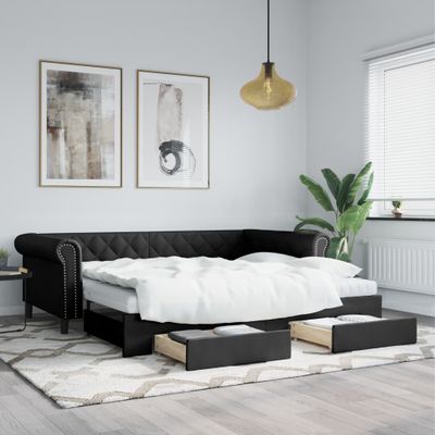 vidaXL Rozklad. denná posteľ so zásuvkami čierna 90x200 cm umelá koža