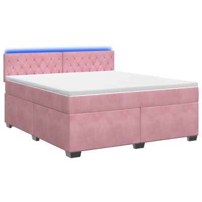 vidaXL Posteľ s boxspringom a matracom a LED Ružová 180 x 200 cm Zamat