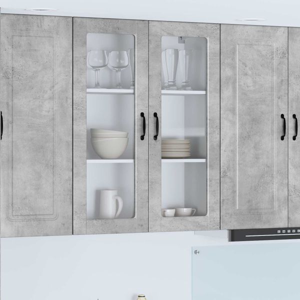 vidaXL Nástenný sklenený kabinet PORTO Betónová šedá 80 x 31 x 100 cm