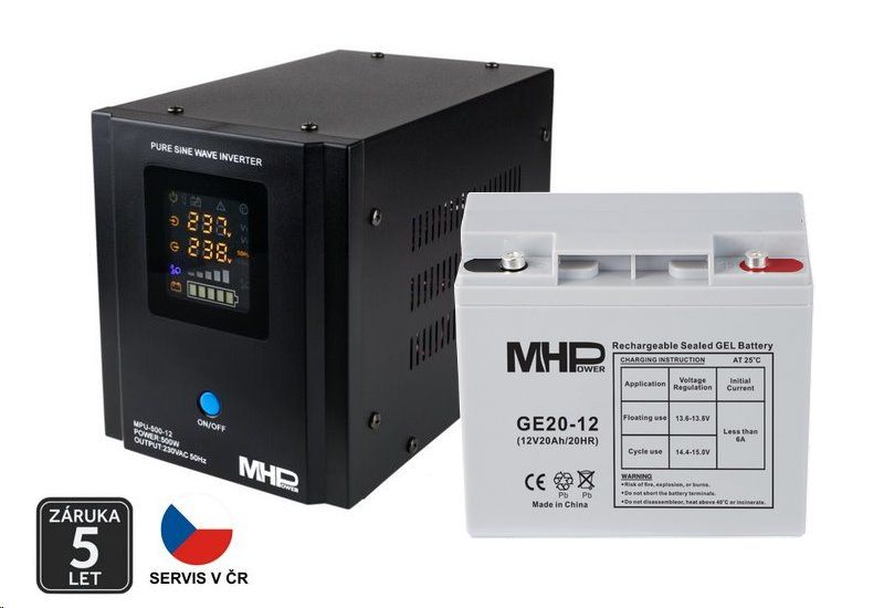 Záložný zdroj MHPower MPU-500-12 UPS 500 W 12 V čistý sinus + batéria