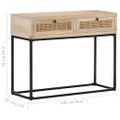 vidaXL Konzolový stolík 100x35x76 cm mangovníkový masív a prírodná trstina