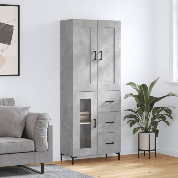 vidaXL Vysoká skrinka betónová sivá 69,5x34x180 cm spracované drevo