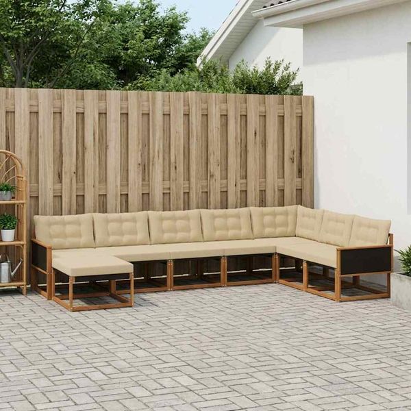 vidaXL Záhradná súprava gaučov s vankúšom 9 pcs Prírodná a béžová
