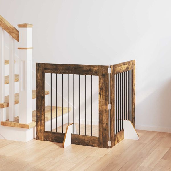 vidaXL Brána pre psov so stojanmi 2 pcs Dymový dub 80 x 80 cm