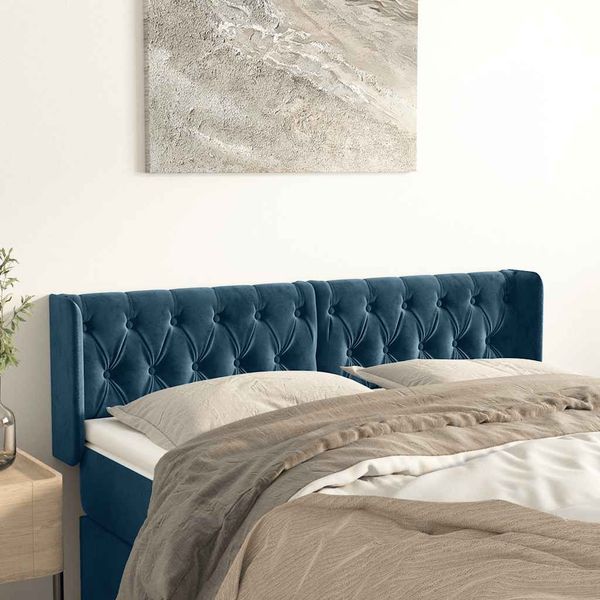 vidaXL Čelo postele so záhybmi tmavomodrá 147x16x78/88 cm zamat