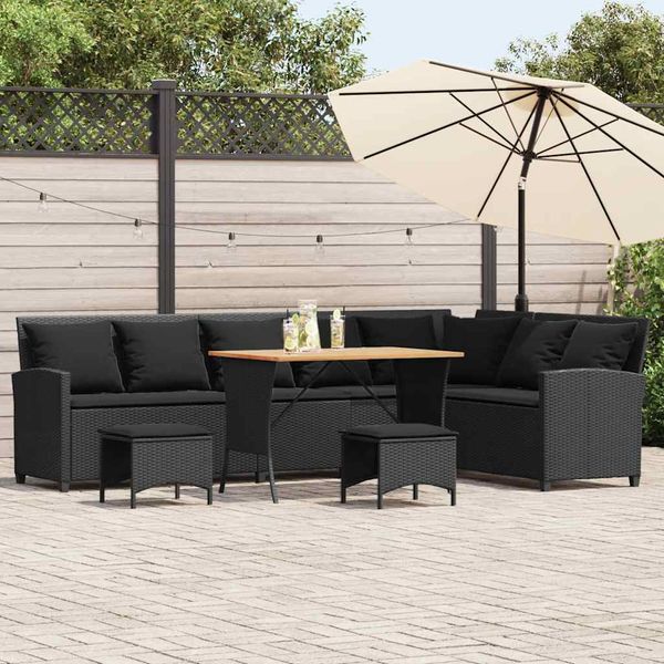 vidaXL 4-dielna záhradná sedacia súprava s podložkami tvare L čierna